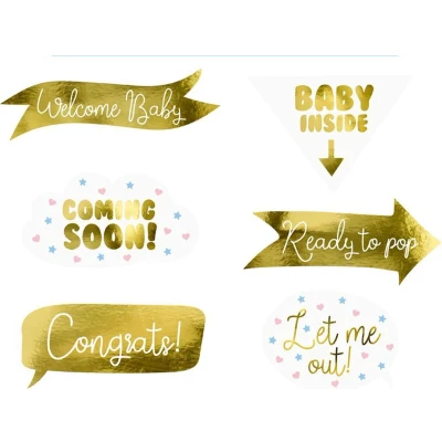 Afbeelding van Partydeco Photoprops Baby shower gold (6 stuks)
