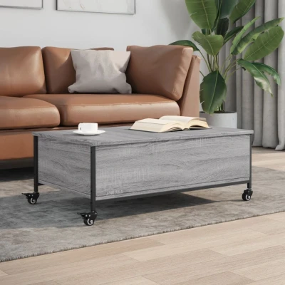 Afbeelding van Salontafel met wielen 91x55x34 cm bewerkt hout grijs sonoma