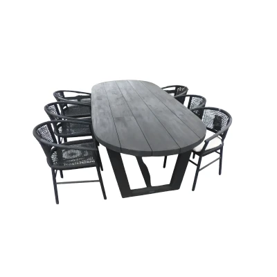 Afbeelding van Set van Lauren tafel 270x110x76 cm charcoal en 6 Kevin stoelen lava Yoi