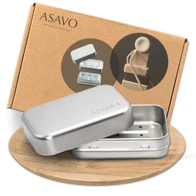 Afbeelding van ASAVO 1 x Zeepdoos van metaal en aluminium met afneembaar afvoerrooster, roestvrij, zeepbakje voor op reis, zeepdoos, metalen doos, stuk
