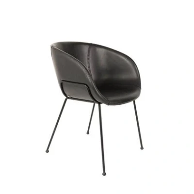 Afbeelding van Zuiver Feston Eetkamerstoelen met armleuning Zwart Set van 2