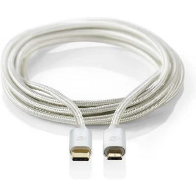 Afbeelding van USB C naar Micro kabel 2 meter 2.0 (100% koper, Zilver)