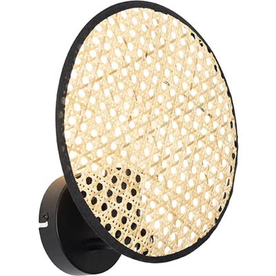 Afbeelding van QAZQA Landelijke wandlamp zwart met rotan 25 cm Kata