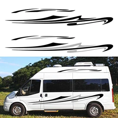Afbeelding van Set van 2 decoratieve stickers vinyl voor camper Streepmotief Zijaccessoires