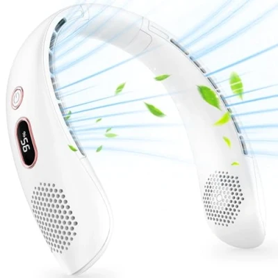 Afbeelding van YAZEKY nekventilator, draagbaar, USB, bladloze stil, met 360 graden luchtstroom, 3 snelheden, oplaadbaar, mini persoonlijke ventilator voor kantoor, thuis, reizen (wit)