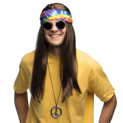 Afbeelding van Boland Set Hippie John Volwassenen Mannen Accessoireset 60&#039;s &amp; 70&#039;s Flower Power Carnaval Themafeest