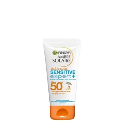 Image de GARNIER Ambre Solaire Bébé À L&#039;Ombre Sensitive Expert+ Lait FPS 50+ Protège des UVA &amp; UVB, Longs Résiste à L&#039;eau Céramides Vegan Dès 6 Mois Peaux Claires 50 ml