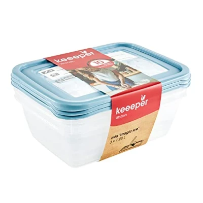 Afbeelding van keeeper Set voorraaddozen voor levensmiddelen, herschrijfbaar deksel, 3 x 1,25 l, 20,5 15,5 6,5 cm, Mia Magic Ice, Nordic Blue