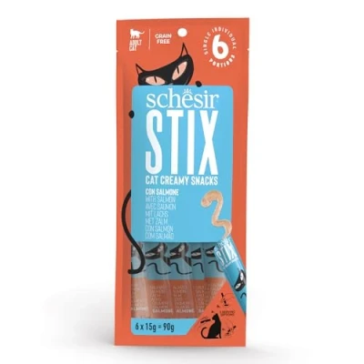 Afbeelding van 12x Schesir Kattensnack Stix Zalm 6 x 15 gr