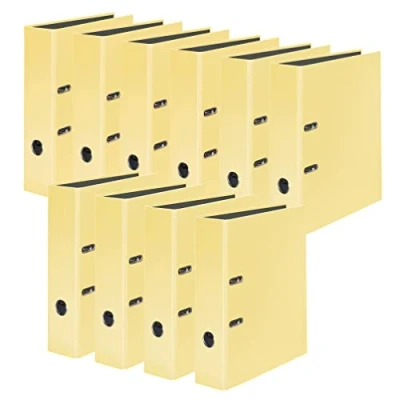 Afbeelding van Origineel Falken 10 stuks PastellColor Ordner. Made in Germany. 8 cm breed DIN A4 pastelkleurig vanille_geel ringband dossiermap briefmap kantoormap kunststof mapleufmap motiefmap