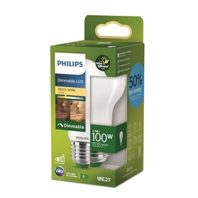 Afbeelding van Philips Ultra Efficient LED lamp Mat 100W E27 fitting Dimbaar warmwit licht Energielabel A