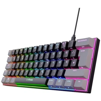 Afbeelding van Trust gaming GXT 867 Acira 60% Duits mechanisch QWERTZ toetsenbord, RGB verlichting, dubbele bezettingstoetsen, USB Mini programmeerbaar, klein programmeerbaar toetsenbord pc computer