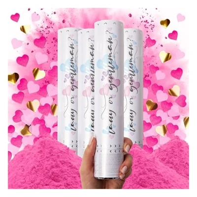 Afbeelding van Canon Confetti, set van 4, biologisch afbreekbare poederkanon voor genderonthullingen en hartvormige confettikanonnen, roze confettikanon, confetti werper, confettibom