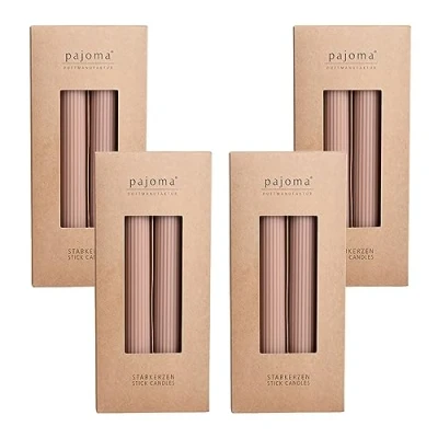 Afbeelding van 16 stuks geribbelde kaarsen nude hoogte 26 cm Ø 2,7 brandduur 19 uur 20% sojawas + 80% paraffine effen premium kwaliteit pajoma