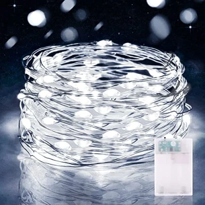 Afbeelding van Vacoulery led lichtsnoer, werkt op batterijen, 5 m, 50 leds, micro batterij, voor binnen en buiten, slaapkamer, Kerstmis, bruiloft, dennenboom, decoratie (1 stuk, koud wit)