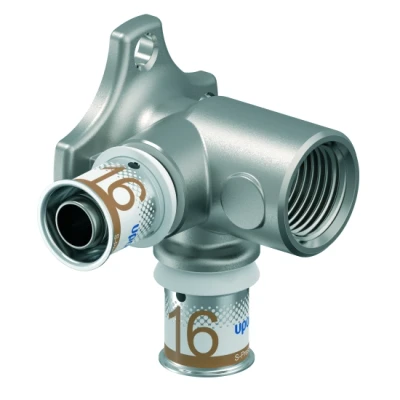 Afbeelding van Uponor S Press Plus muurplaat 1/2&quot; binnendraad 2 x 16mm 90 graden. Artikelnr: 1070648