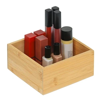 Afbeelding van Relaxdays bamboe organizer rechthoekig opbergbakje badkamer bureau make up opbergbox