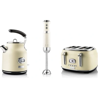 Afbeelding van Westinghouse Retro Waterkoker + Broodrooster 4 Sleuven Staafmixer Wit