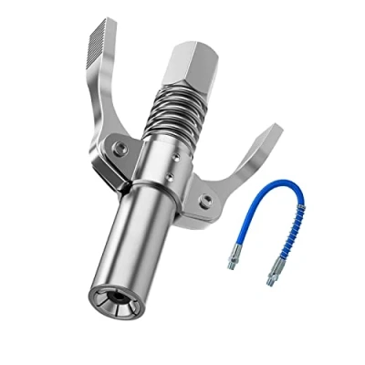 Afbeelding van Bogoro G Koppeling voor vetpistool, Coupler mondstuk, metalen dubbele handgreep, met slang van 30 cm, alle soorten vetpersen