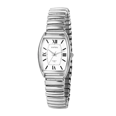Afbeelding van JewelryWe Dameshorloge, met elastisch bandje, extra dun, makkelijk te lezen, goud /zilverkleurig, Armband
