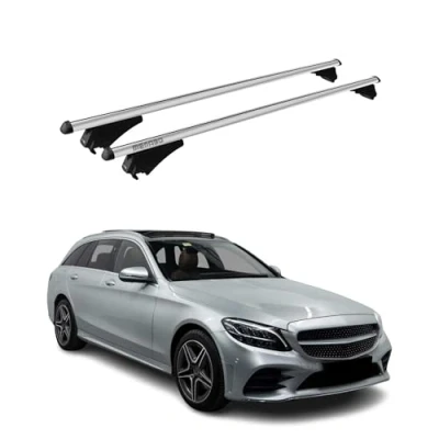 Afbeelding van Menabo Dakdrager geschikt voor Mercedes C klasse Break S205 2014 2019 TÜV fietsendrager aluminium imperiaal 2 delig zilver