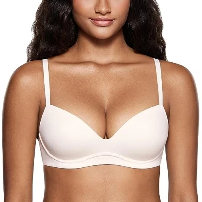 Afbeelding van DOBREVA Damesbeha, zonder beugel, push up, T shirt, plunge, gevoerd, Kokoswit