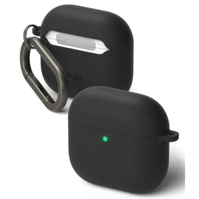 Afbeelding van Ringke Siliconen hoes voor AirPods 4 [Siliconen Case] Zachte Kleurrijke Modieuze Bumper Ultradun Zacht Lichtgewicht Accessoires Case Zwart