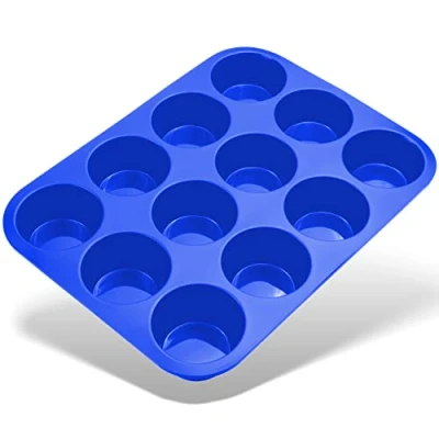 Afbeelding van Belmalia Muffin Bakvorm Silicone, 12 Holtes, Antiaanbaklaag, Cupcake, Brownies, Muffins Vorm, Donkerblauw