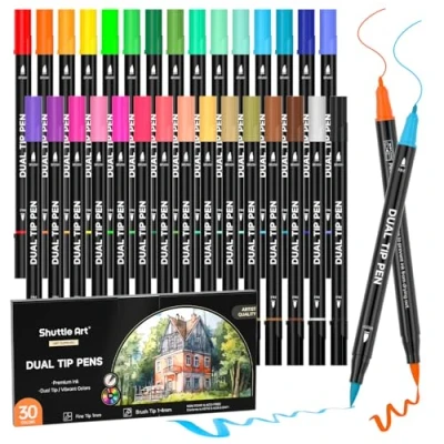 Afbeelding van Shuttle Art Penseelstiften met dubbele punt, 30 kleuren, kalligrafiepennen, fijne punt en penseel, perfect voor kinderen volwassenen, kunstenaars, kalligrafie,