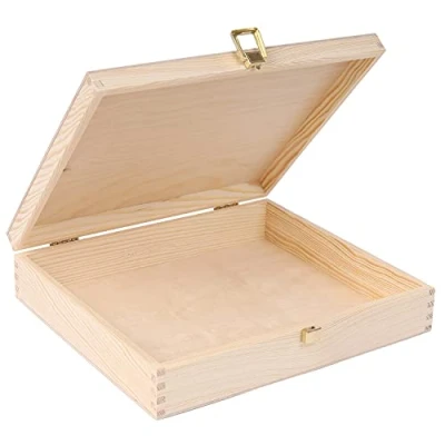 Afbeelding van Creative Deco Houten Opbergkist Opbergdoos 29x25x6.5cm DIY Met Deksel
