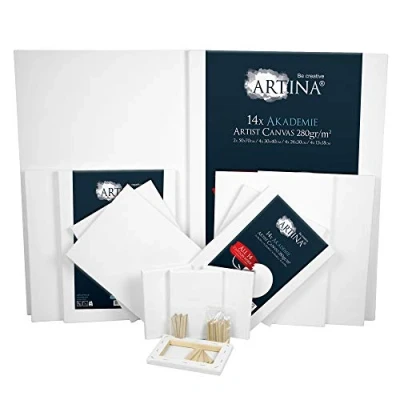 Afbeelding van Artina FSC® schilderdoeken canvas Set van 14 doeken in academy quality 50x70, 30x40, 24x30, 13x18 cm canvas, 100% katoen, 280g/m2