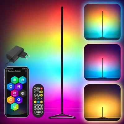 Afbeelding van Mtutu Led vloerlamp, 140 cm, RGBIC staande lamp met afstandsbediening/app, afneembaar, dimbaar, muzieksynchronisatie, doe het zelfmodus, moderne hoeklamp, vloerlamp voor woonkamer, slaapkamer,