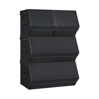 Afbeelding van SONGMICS RLB022B01 Set van 4 opbergdozen met stapelbare stoffen deksel magneetsluiting voor kleding, boeken, klassiek zwart