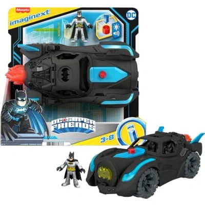 Afbeelding van Fisher Price Imaginext HGX96 Voertuigset met een DC Super Friends Batman figuur en volledig uitgeruste Batmobile (30 cm), om te verzamelen, speelgoed voor kinderen, vanaf 7 jaar