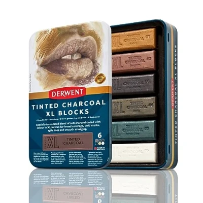 Afbeelding van Derwent XL Tinted Charcoal Block Tin of 6 Blocks