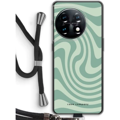 Afbeelding van Case Company® hoesje met Koord geschikt voor OnePlus 11 Swirl Groen Telefoonhoesje Zwart Bescherming aan alle Kanten en Over de Schermrand