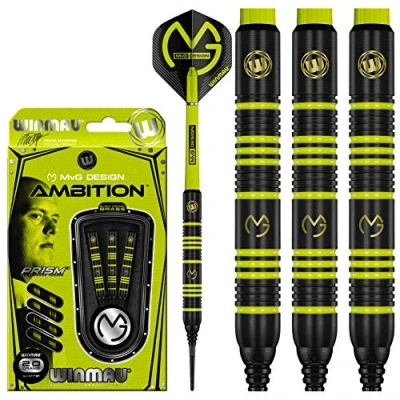 Afbeelding van WINMAU Michael van Gerwen MvG Ambition Black Coated Brass Soft Tip Dartpijlen 18 gram vat/20 totaal gewicht