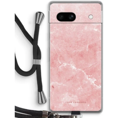 Afbeelding van Case Company® hoesje met Koord geschikt voor Google Pixel 7A Roze marmer Telefoonhoesje Zwart Bescherming aan alle Kanten en Over de Schermrand