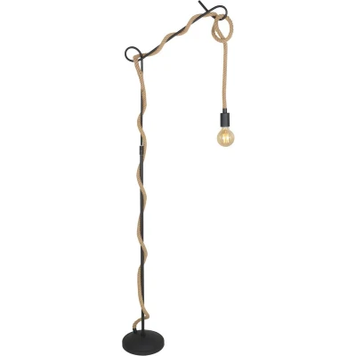 Afbeelding van Lucande vloerlamp 1licht ijzer, touw H: 180 cm E27 zwart, lichtbruin