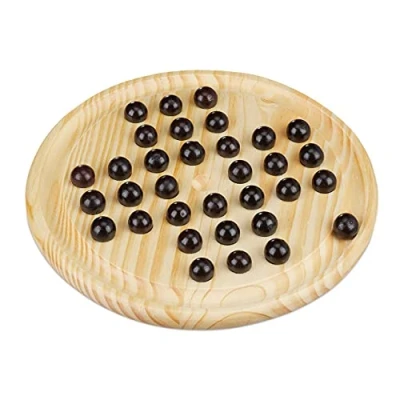 Afbeelding van Relaxdays solitaire spel hout bordspel denkspel 33 pionnen rond