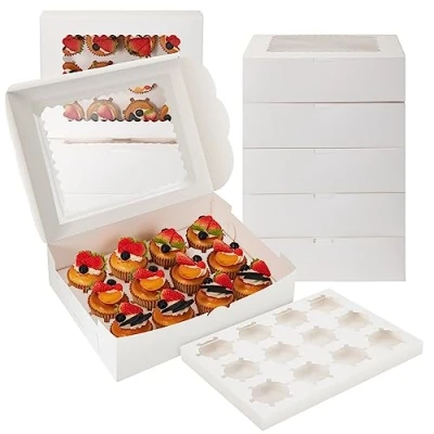 Afbeelding van Zosenyer Taartdoos, cupcake transportbox met 12 ramen, 10 dozen, kartonnen taarttransportbox voor het verpakken en vervoeren van taarten