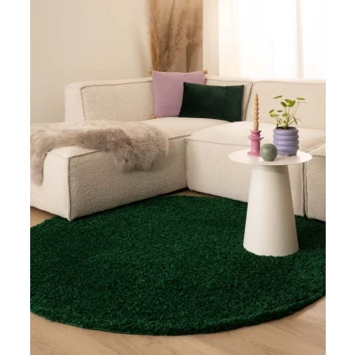 Afbeelding van Rond Hoogpolig Vloerkleed Shaggy Trend Effen Jade 120 Cm
