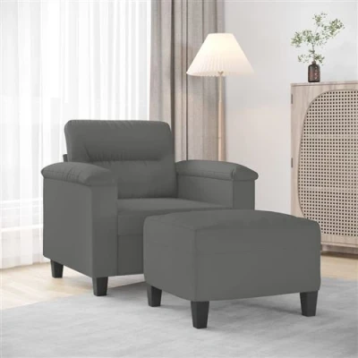 Afbeelding van vidaXL Fauteuil met voetenbank 60 cm microvezelstof donkergrijs