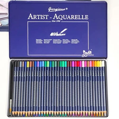 Afbeelding van rokrist 36 stuks aquarelstiften met borstel in draagbare metalen doos, aquarelkleurpotlodenset voor mengen, lagen en aquarel, professionele tekenset kunstenaars,