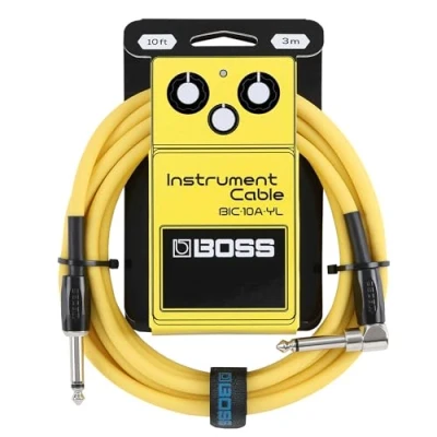 Afbeelding van BIC 10A BOSS assortiment Instrumentkabels 1/4 inch rechts naar hoekjackstekker Lengte 3 m Hoogwaardige kabel voor gitaar, bas en andere Stil robuust Geel