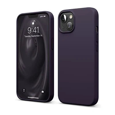 Afbeelding van elago Beschermhoes van vloeibare silicone, compatibel met iPhone 13, 6,1 inch, hoes premium rondom bescherming, schokbestendige 3 structuren, zachte microvezel, voorkomt krassen (intens violet)