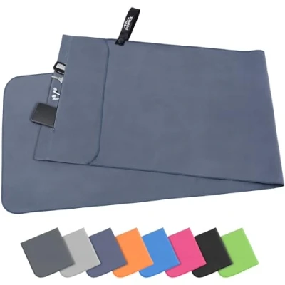 Afbeelding van Pameil Microvezelhanddoeken, 120 x 50 cm, fitnesshanddoek met ritssluiting, compact en sneldrogend, sporthanddoek, strandhanddoek, microvezel (marineblauw)