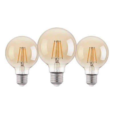 Afbeelding van EGLO 3 x E27 LED gloeilamp, vintage amber gloeidraad, elk 4 watt, grote wereldbol, warm wit licht, 2200 K, 400 lumen, retro lamp G80, Ø 8 cm