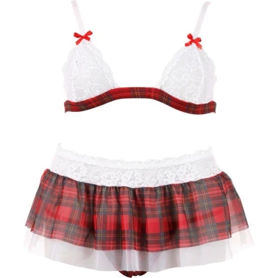 Afbeelding van Cottelli Collection Schoolmeisje Lingerie Set met Erotische Kenmerken en Open Kruis voor Ondeugende Dates Maat M Wit/Rood