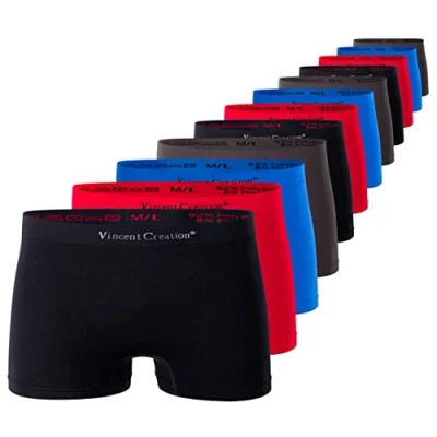 Afbeelding van Vincent Creation Set van 12 naadloze boxershorts voor heren, retrostijl, zachte en soepele microvezel, Mix (zwart, rood, blauw, grijs)